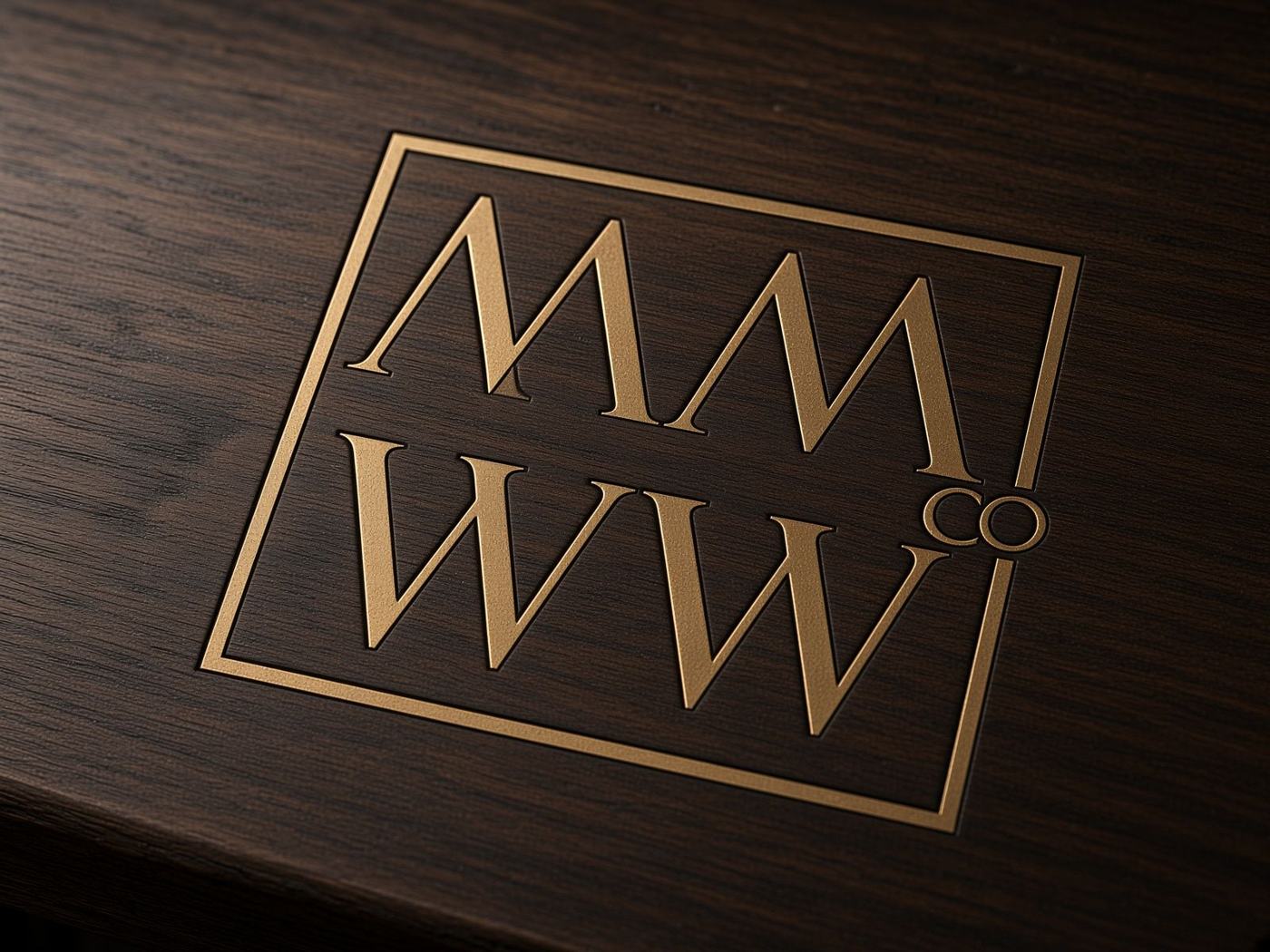 Brass MMWWco logo inlaid in black walnut