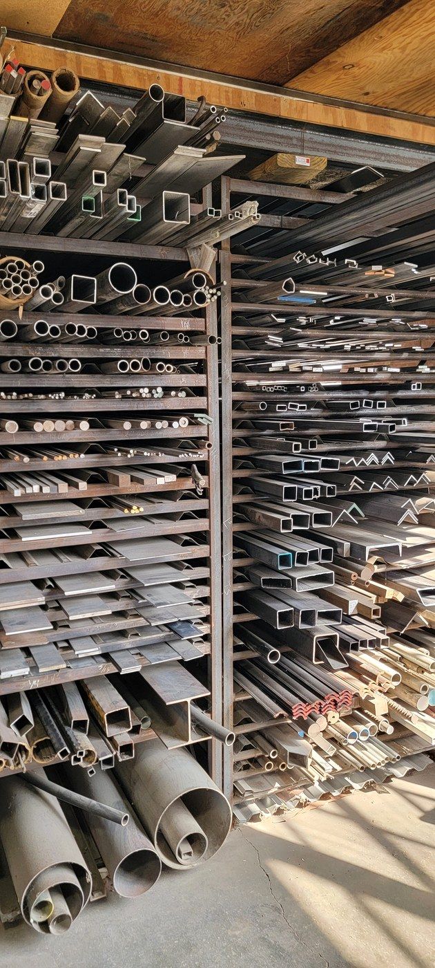 Steel stock on the metal shop racks